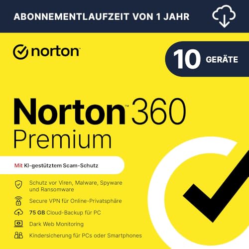 Norton 360 Premium 2026 | 10 Geräte | 1 Jahr | Aktivierungscode per Email