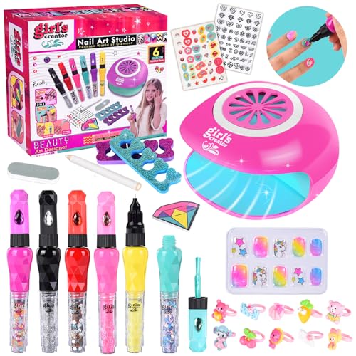 JONRRYIN Nagelstudio Kinder Mädchen, 33 Pcs Geschenke Set für Mädchen, Nageldesign Kinder Geschenke, Schminke Maschine Nagelstudio Nagelkunst für 6, 7, 8, 9, 10, 11, 12 Jahre