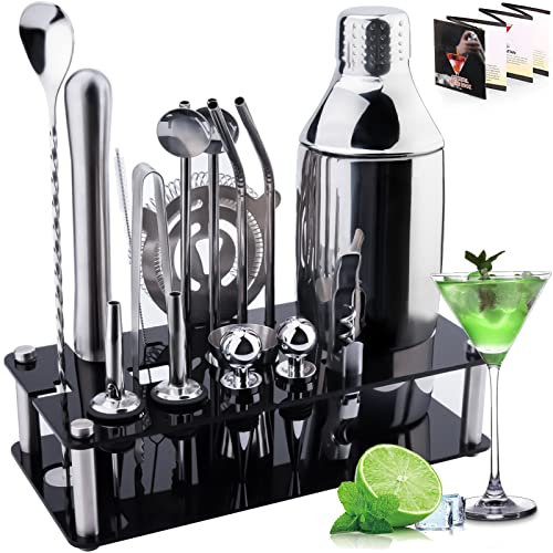 Tonsooze Cocktail Set, 18 Stück Edelstahl Cocktail Zubehör Mix Set, Cocktail Shaker, Party Essential Cocktailshaker Set Professionelles Barzubehör Werkzeug, coktailmixset mit Cocktail Rezepthef