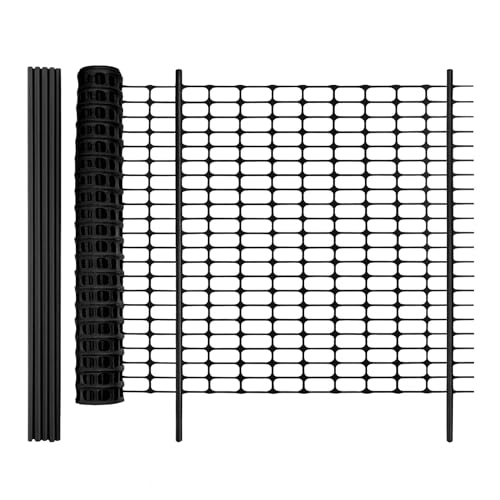 Signstek Begrenzungszaun, mobiler Zaun 25m lang,100 cm hoch, 25×115cm hoch Pfähle, 100×Kabelbindern, Hundezaun Hühnerzaun Gartenzaun, Schwarz
