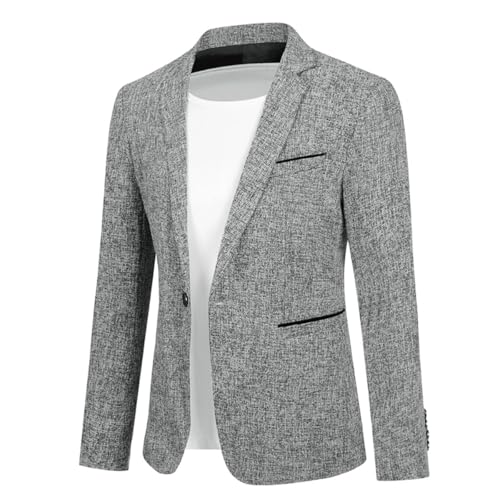 Allthemen Herren Sakko Sportlich Baumwolle Blazer Slim Fit Modern Jackett Jacke Casual Anzugjacke für Männer # Grau L