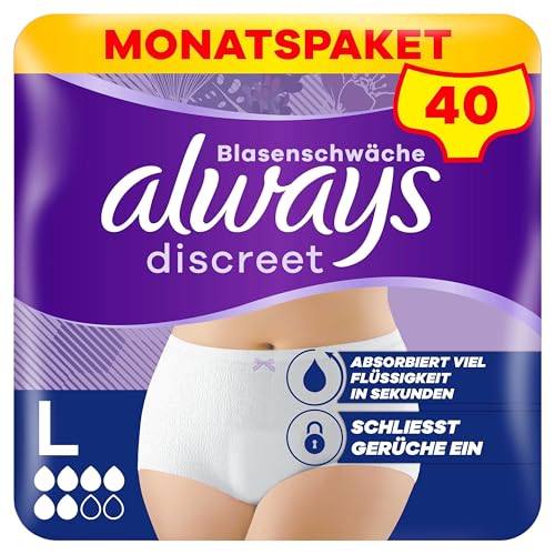 Always Discreet Inkontinenz-Höschen Normal Für Frauen, L, 40 Höschen, Verhindert Auslaufen Und Gerüche, Angenehm Und Kaum Spürbar