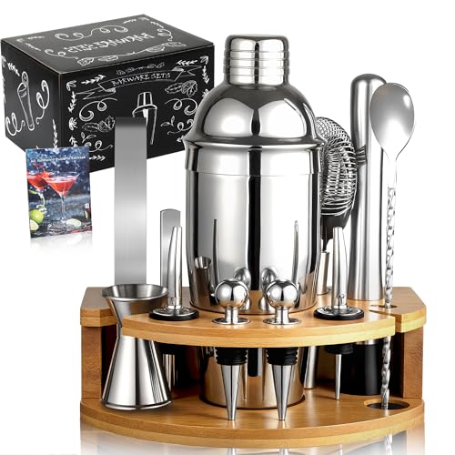 Leseed 12 Teiliges Cocktail Shaker Set, 750ml Edelstahl Cocktail Set mit Bambusständer & Rezeptbuch, Coktailshakerset, Geschenk für Männer, Frauen (Hausbar, Party, Hochzeit)