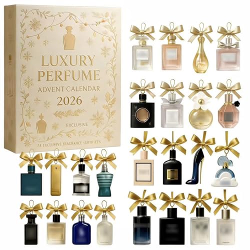 Luxus Parfüm Adventskalender 2026, 24 Tage Parfüm Display Geschenkset, 24 Tage Designer Düfte für Frauen & Männer - Premium Holiday Countdown Geschenke Set (1 Stück-White)