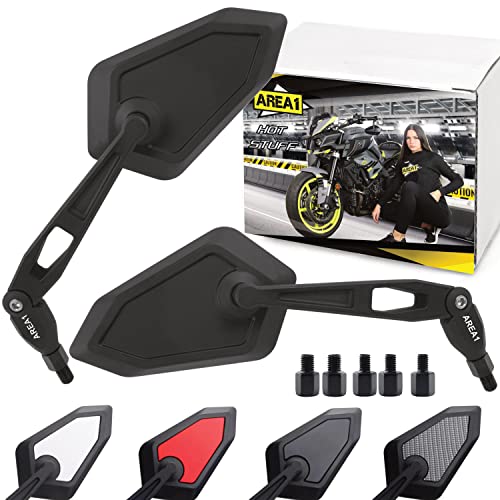 Area1 Universal Motorrad Rückspiegel Paar e-geprüft 2x M10 Rechtsgewinde + Linksgewindeadapter, passend für z.B. Duke, SMC/R Z900 Z750 Z650 Z500 Z125 ER-6N MT07 MT09