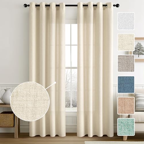 MIULEE Wohnzimmer Vorhänge Gardinen Leinen Ösenvorhang Leinenoptik Vorhang Boho Gardine mit Ösen Semi-transparent Leinenvorhang Curtains 2er Set HxB 215x140 cm，Natur