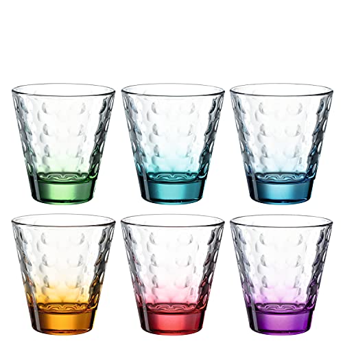 Leonardo Optic Trink-Gläser 6er Set, spülmaschinenfeste Wasser-Gläser, bunte Trink-Becher aus Glas, farbiges Getränke-Set, 215 ml, 025922