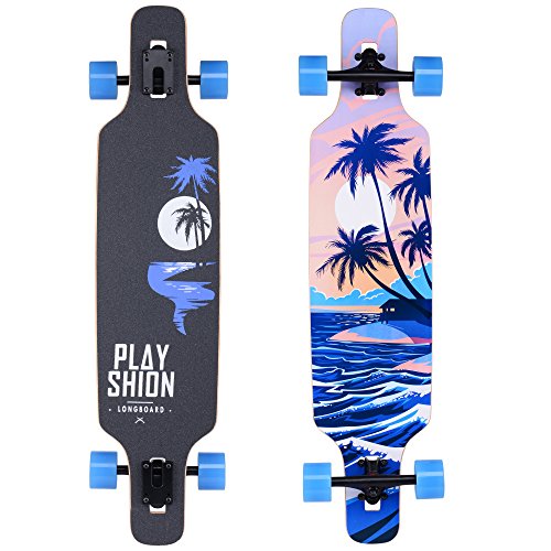 PLAYSHION Longboard 39 Zoll, mit ABEC-9 Kugellagern, Drop-Through Freeride Skateboards Cruiser