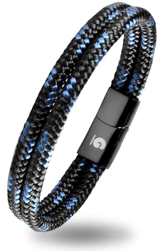 Segeltau Armband Geflochten Nautisch mit Magnetverschluss Seil Armbänder Maritim Surferarmband Galeara Noa (Noa Schwarz - Blau, 195)