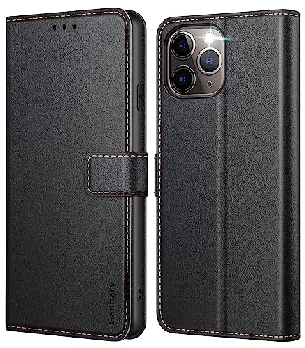 Ganbary Handyhülle für iPhone 11 Pro Hülle, Premium Leder Klapphülle [Kartenschlitzen] [Magnetverschluss] [Standfunktion] kompatibel mit iPhone 11 Pro Schutzhülle, Schwarz