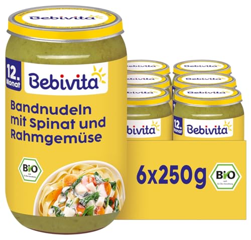 Bebivita Bandnudeln mit Spinat und Rahmgemüse, 6er Pack (6x250g), Menü ab 12. Monat