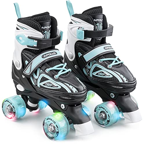 Apollo Super Quad X Pro | verstellbare Rollschuhe für Kinder | komfortable, größenverstellbare LED Roller Skates | Rollschuhe für Mädchen und Jungen | Größen 31-42