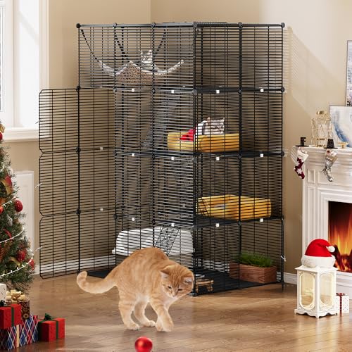 YITAHOME 4-stöckiger Großer Katzenkäfig mit Hängematte, 4 Türen, 3 Leitern, Katzengehege Catio-Metalldraht-dichte Zwinger für 1–3 Katzen, Abnehmbarer Laufstall für Kleintiere, 104 x 72 x 140 cm