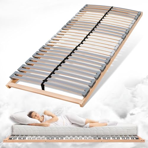 Coemo EasyLat Starr Lattenrost 90x200 cm – 5-Zonen Lattenrahmen mit 28 Federholzleisten, Stabiler Mittelgurt für optimale Unterstützung, geräuscharm, langlebig passend für viele Matratzen