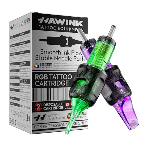 HAWINK Tattoo Nadeln Set 50 Stk. Einweg RGB Cartridges #12 Standard Round Liner und Round Magnum 3RL 5RL 7RL 7RM 9RM 15RM Durchmesser 0,35mm Professional Tattoo Maschine Zubehör EN20-FG-50KIT-U