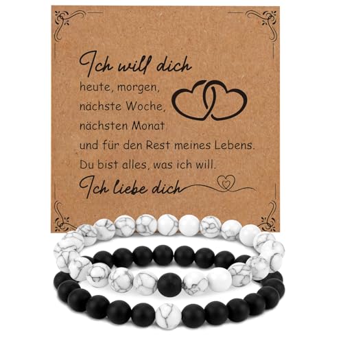 Valentinstag Geschenke für Ihn Armband 8mm Perlenarmbänder Geschenk Für Freund Kleine Geschenke Paar Geschenke Für Paare Couple Geschenke Paar Geschenke Für Ihn Weihnachtsgeschenke Für Freundin