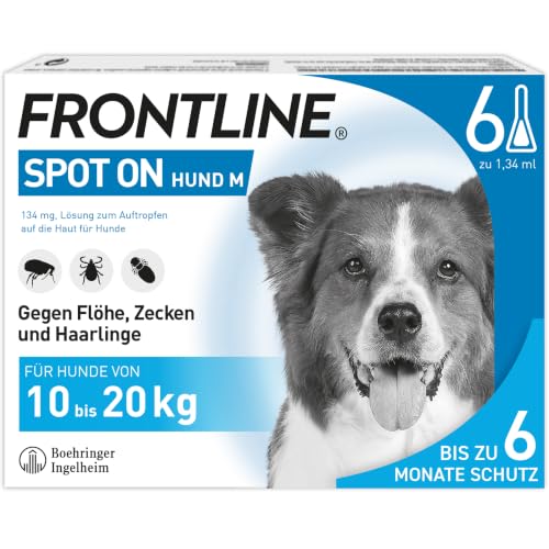 FRONTLINE Spot ON Hund M gegen Zecken, Flöhe & Haarlinge (10 bis 20 kg)