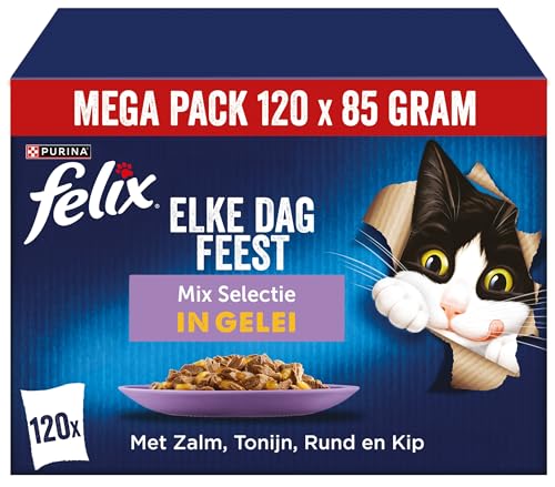 FELIX So gut wie es aussieht Nassfutter für Katzen Gemischte Vielfalt Vorteilspack, 120 praktische Portionsbeutel, zarte Stückchen in Gelee, 4 leckere Sorten, 100% vollständige Ernährung