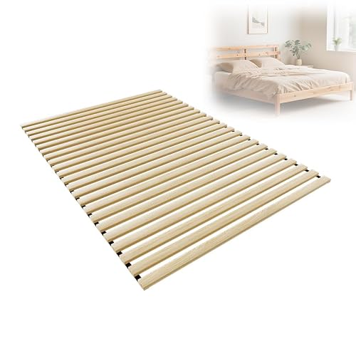 Aufun Lattenrost Rolllattenrost Rollrost Fichtenholz mit 23 Leisten, 140x200cm Holzlatten Lattenroste, Faltbar stabil belastbar bis 300kg für alle Matratzentypen Matratzenrost, inkl. Schwarz Gummiband