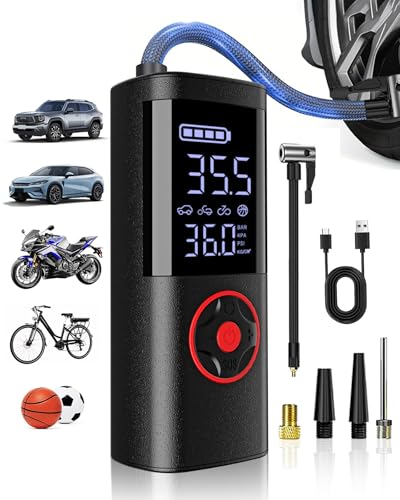 TEMOLA Tragbare Elektrische Luftpumpe, Akku luftpumpe 150PSI, Akku Kompressor Auto-Stopp-Funktion, Type-C-Ladeanschluss, Digital Display und LED-Licht, für Autos, Motorräder, Fahrräder, Bälle