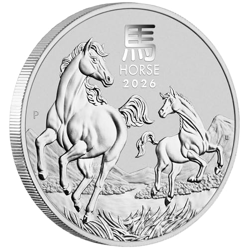 Silbermünze Lunar III Pferd 2026 | Feinsilber 999,9 | Wahlweise 1 oz oder 1/2 oz | In Münzkapsel & schwarzem Etui | Inkl. Grußkarte (1oz Silbermünze)