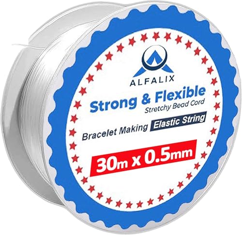 30 m x 0,5 mm transparenter elastischer Faden zur Herstellung von Armbändern, starke und dehnbare elastische Schnur, langlebiger und transparenter Faden, Armband-Elastik für Schmuckherstellung