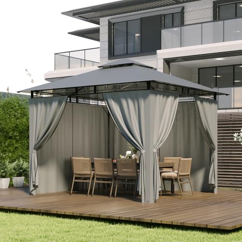 TRIUMPHKEY Pavillon 3x3 Wasserdicht Stabil Winterfest, Garten Pavillion mit seitenwänden, UV-Schutz 50+, Plane Gartenlaube, Metallrahmen Pavillon, Patio Gazebo, Grau Ohne LED