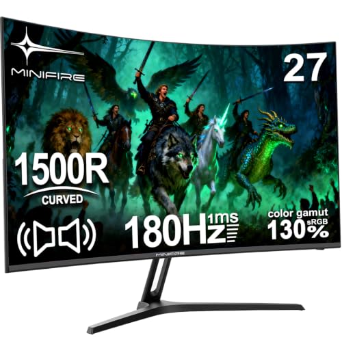 Minifire Gaming Monitor 27 Zoll Curved -180Hz, 1ms Reaktionszeit, VA Panel mit 130% sRGB, Lautsprecher integriert, 1920x1080 Full HD, Adaptive Sync, für PS5/PC Gaming, inklusive HDMI-Kabel (MFG27C1)