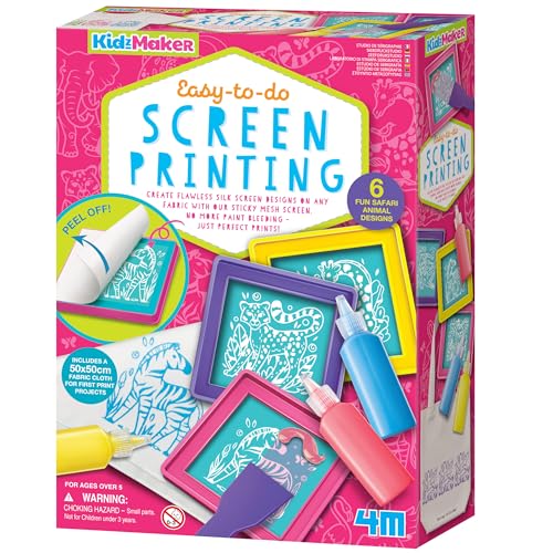 4M KidzMaker Siebdruck-Set, einfach zu machen, Siebdruck-Design auf Stoffdruck-Set, Kunst- und Bastelset für Jungen und Mädchen im Alter von 5-14 Jahren