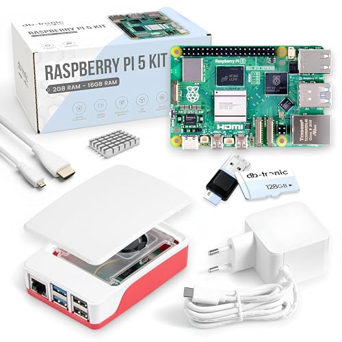 db-tronic Raspberry Pi 5 8GB Starter Set | 128GB Edition | Netzteil 27W | Gehäuse mit Lüfter | 4K Micro HDMI Kabel | Ideal für Smart Home, Retro Gaming & Home Assistant