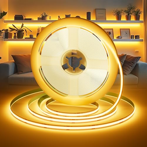 LED Strip COB LED Streifen 5M, LED Band 2700K mit Fernbedienung für Wohnzimmer Beleuchtung Gaming Deko 36W, lichtband Selbstklebend 24V küchenbeleuchtung Superhell Fernseher Beleuchtung Lichtstreifen