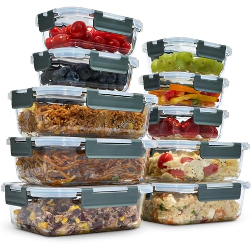 uandu Glasbehälter mit Deckel, 20- teilig, Borosilikatglas mit Deckel, Meal prep Gläser, Frischhaltedosen Glas mit Deckel, Glasdosen mit Deckel Set, Meal prep Boxen Glas (10 Behälter, 10 Deckel)
