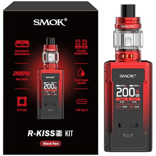 SMOK R-KISS 2 Kit | 200W R-KISS 2 Mod Vape mit 6,5 ml TFV18 Mini Tank (Verdampfer) – Kompatibel mit V18 Mini Mesh-Heizwendeln (0,33Ω / 0,15Ω) – Elektrische Zigarette No AKKU No Nicotine (Schwarz Rot)