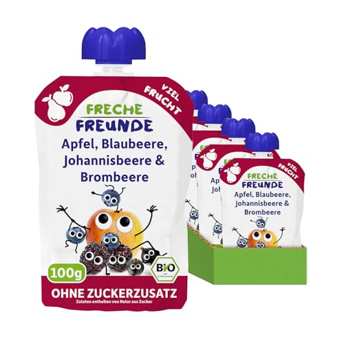 FRECHE FREUNDE Bio Quetschies Apfel, Blaubeere, Johannisb & Bromb, (6x100g)