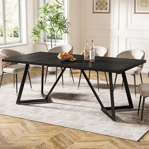 Tribesigns 180 cm großer Esstisch für 6–8 Personen, moderner Esstisch mit Metallgestell, rechteckiger Küchentisch für das Esszimmer zu Hause (schwarz)