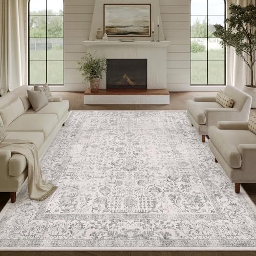 HUGEAR Vintage Grau Waschbarer Teppich Wohnzimmer 240x300cm Retro Rugs for Living Room Weich rutschfest Groß Tepich Kurzflor Schlafzimmer Carpet Living Room Bedroom Esszimmer Teppiche Büro