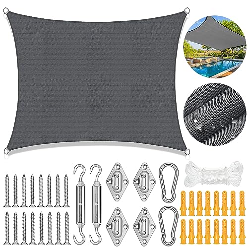 Sonnenschutz Sonnensegel Rechteckig 3×4M,Wasserdicht Rechteckig,Segeltuch Wasserdicht mit sonnensegel Befestigung Set,für Garten Terrasse Camping Außenbereiche (grau/B)