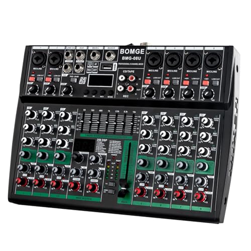 BOMGE Professioneller Audio-Mixer, Soundboard-Konsole, Schreibtischsystem, Schnittstelle, 8-K, USB, Bluetooth, MP3-Computereingang, 48 V, Phantomspeisung, Stereo, DJ-Studio, FX 256 Bit DSP, für