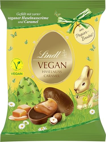 Lindt Schokolade Vegan Haselnuss Eier | 90 g Beutel | Kakaoerzeugnis aus Hafermehl gefüllt mit Haselnuss-Creme | Oster Schokolade | Ostereier | vegane Schokoeier
