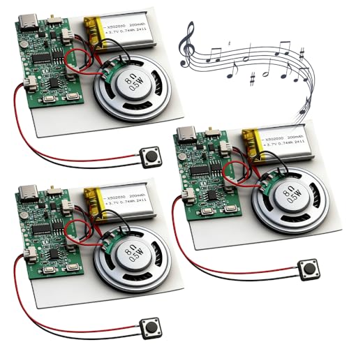USB Soundboard mit Lautsprecher, SGZIOO Musik, Sprache Herunterladen, Aufnehmen und Abspielen, DIY Soundmodul Bespielbar für Besprechbare Grußkarte, Geschenke mit Eigener Musik, Spielwaren, 3 Stück