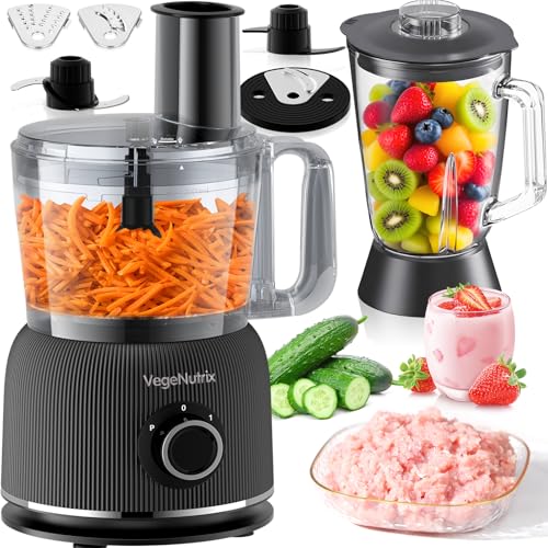 1500W Küchenmaschine und Mixer Kombination, 2,5L Zerkleinerer für Fleisch, Gemüse und Teig, 2L Standmixer mit Glasbehälter, 2 Geschwindigkeitsstufen&Pulsfunktion für Smoothies, Saft usw.