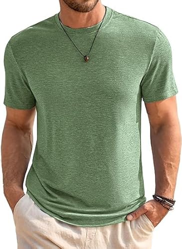 Runcati Herren T-Shirt Rundhals Kurzarm Sommer Oberteile Regular Fit Sport Fitness Funktionsshirt Einfarbig Basic Unterhemd Business Shirts Armeegrün M