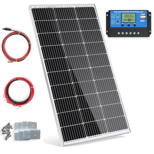 100W Solarpanel 12V Monokristallines Solarpanel-Kit 100 Watt Solarmodul mit 20 A Laderegler für netzunabhängige 12 Volt Energieladung für Wohnmobil, Boot, Wohnwagen, Haushalt