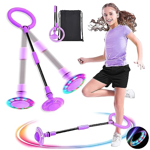 MEISHANG Swing Wheel mit Lichtrad,Kinder Blinkender Springring,Kinder Blinkender Springring Fußkreisel,Springender Ball Blinkender,Faltbarer Flash Jumping Ball,Blinkender Sprungball (Lila/1)