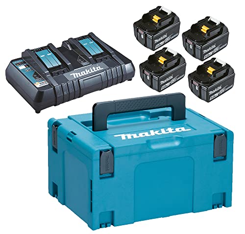 Pack MAKITA Énergie 18 V Li-Ion (4 batteries 5 Ah + 1 chargeur double) avec coffret MAKPAC-197626-8