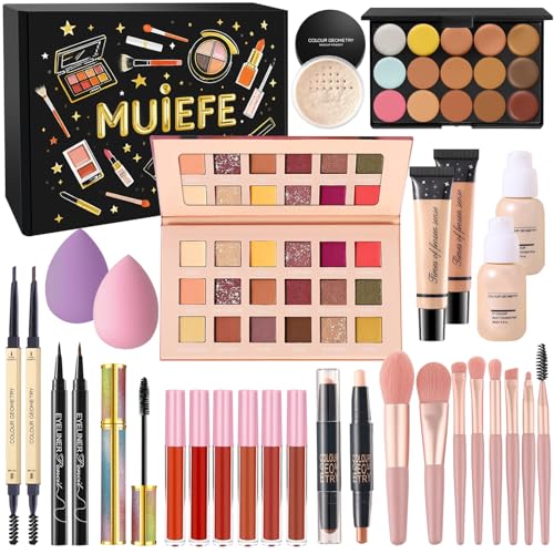 Muiefe Schminkset Frauen, All in One Make Up Set, Kosmetik Geschenkset mit Lidschatten Palette, Foundation, Lip Gloss, Eyeliner, Mascara for Damen & Teenager Mädchen