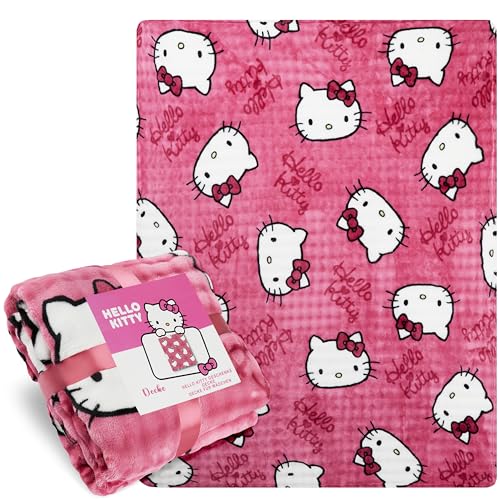 Get Trend Hello Kitty Sanrio Kuscheldecke 130x150 cm, Flauschige Fleece Decke, Lizenziert, für Bett, Sofa & Reise, Geschenke für Frauen & Kinder (Rosa Hello Kitty)