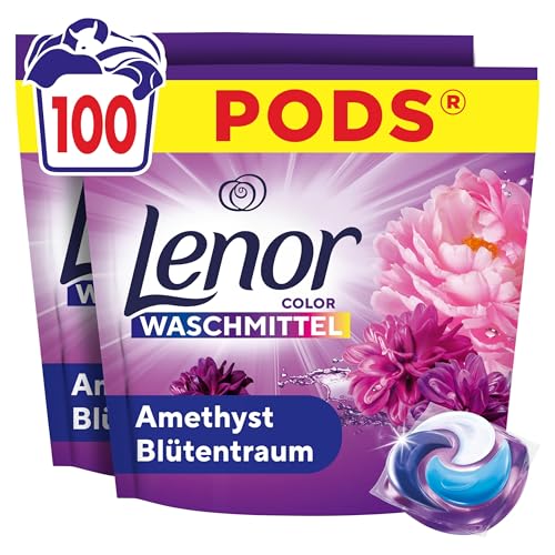 Lenor Pods Color Waschkapseln Waschmittel 100 Waschladungen, Amethyst Blütentraum, Lang Anhaltende Frische Und Extra Geruchsabwehr