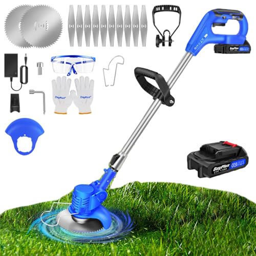 Akku Rasentrimmer mit Akku 21V Freischneider Elektrischer Rasentrimmer Mit Batterien Akku Motorsense Elektro-Trimmer, Garten Rasen Unkraut Trimmer Elektro Trimmer Gartenkantenfräser für Garten, Hof