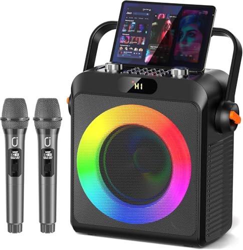 JYX Karaoke Anlage mit 2 Mikrofonen, Karaoke Maschine & tragbare Karaoke-Box mit Bluetooth 5.3, Bass- & Echo-Regler, TWS, USB, AUX, TF-Karte, für Partys und Outdoor, für Erwachsene und Kinde